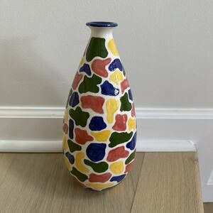 Vintage Bitossi Signed Multicolor Vase Italian Pottery 10” *Has Small Chip*